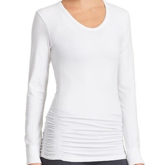 Athleta Tops - Athleta Pure Top White Ruched Athletic Long Sleeve